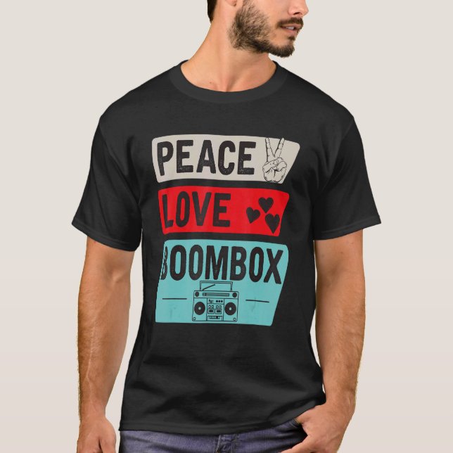 Camiseta Caixa de Cassete de Paz e Amor 80 Retro (Frente)