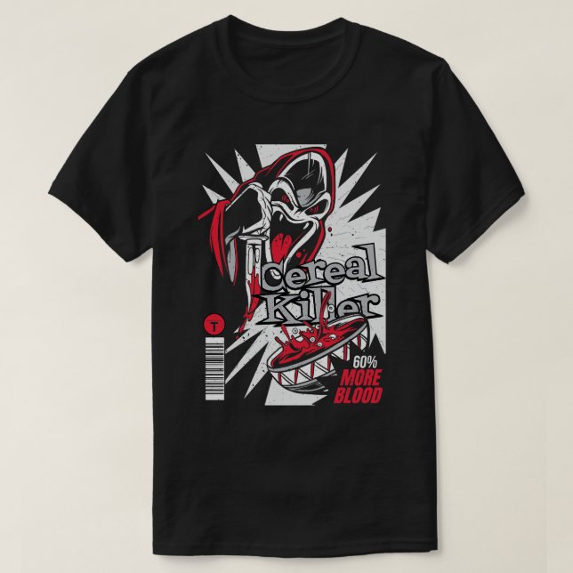 Camiseta Caixa de Cereais com Horror Assassino de Cereais (Frente do Design)