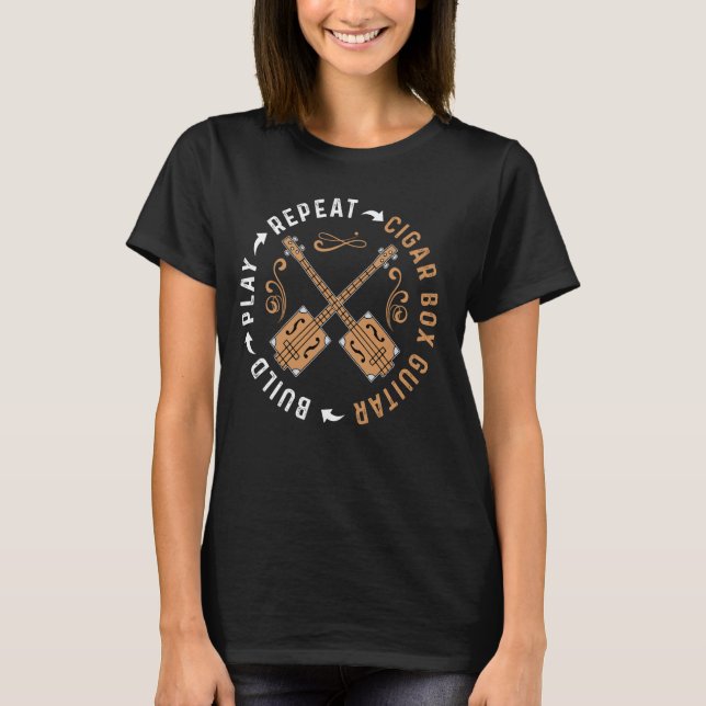 Camiseta Caixa de Charuto Guitarra - Construir Tocar Repeti (Frente)