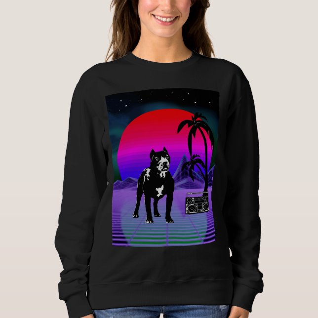 Camiseta Caixa de Introdução do Cachorro de Pitbull Synthwa (Frente)