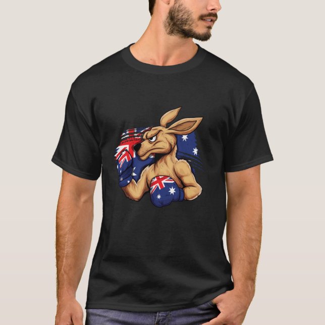 Camiseta Caixa de Macaco Kangaroo Engraçado Bandeira Austra (Frente)