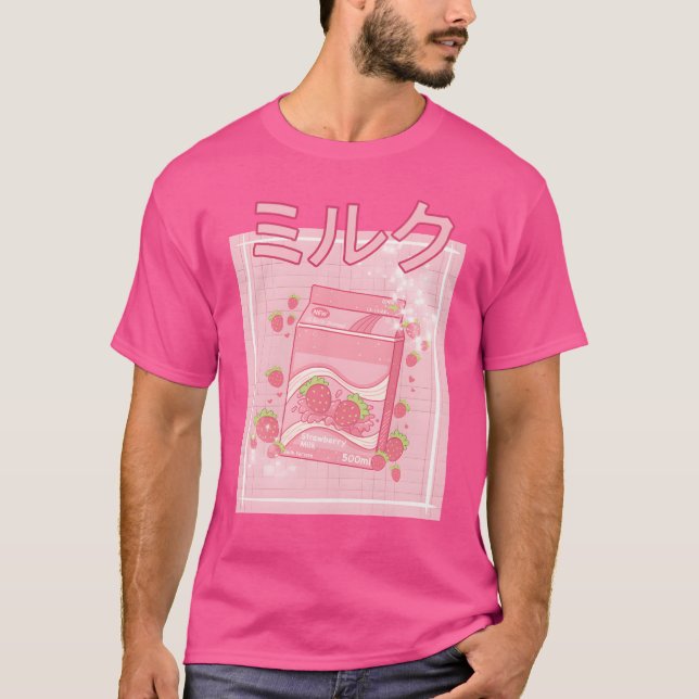 Camiseta Caixa de Milk Shake de Morango aii japonesa dos an (Frente)