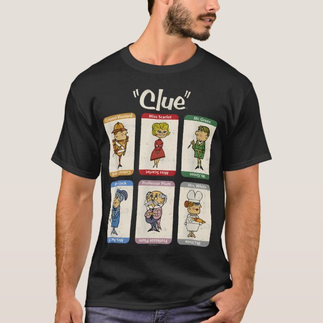 Camiseta Caixa de Personagem Retro Clue (Frente)