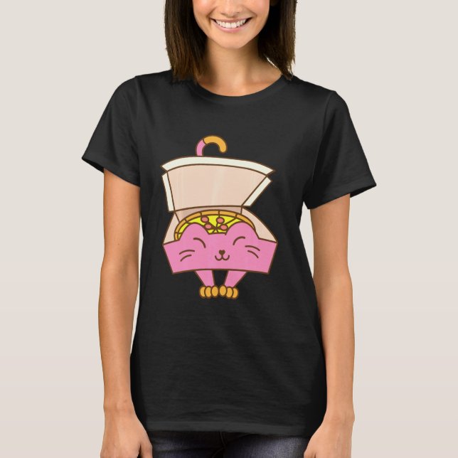Camiseta Caixa de pizza engraçada Gato de Comida italiana L (Frente)
