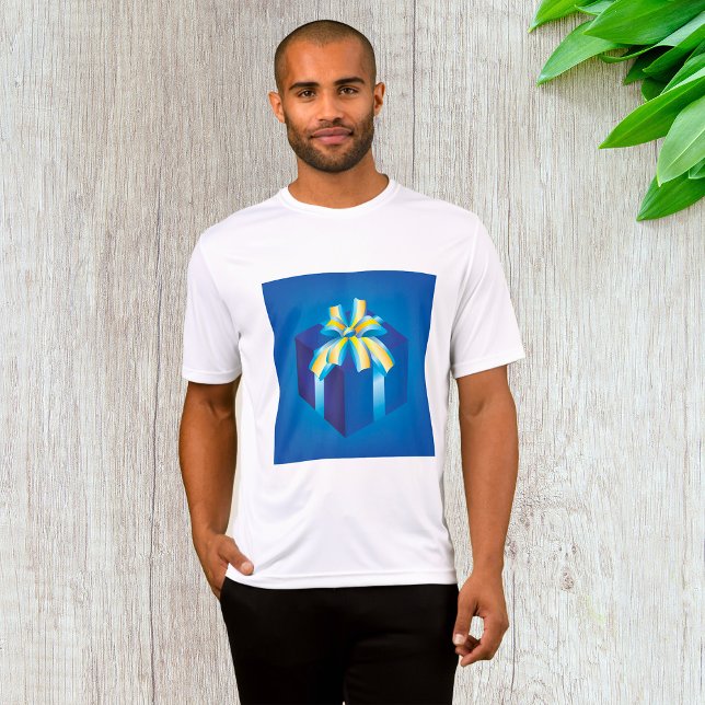 Camiseta Caixa de Presente Azul com Fita Amarela e Aqua (Criador carregado)