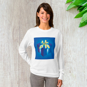 Camiseta Caixa de Presente Azul com Fita Amarela e Aqua