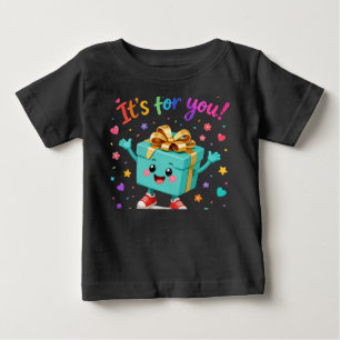Camiseta Caixa de Presente Azul Turquesa Fofa e Feliz Surpr