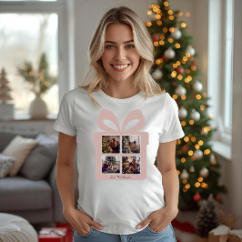 Camiseta Caixa de Presente de Foto de Natal Rosa Moderna Pe