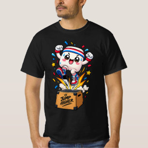 Camiseta Caixa de Salto de Fitness de Mascote Branco Fofo C