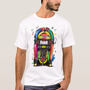 Camiseta Caixa de Som de Rock N Roll Arte Colorida e Retrô