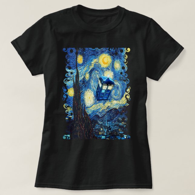 Camiseta Caixa de Telefone Mágico Voadora Starry Night Van  (Frente do Design)