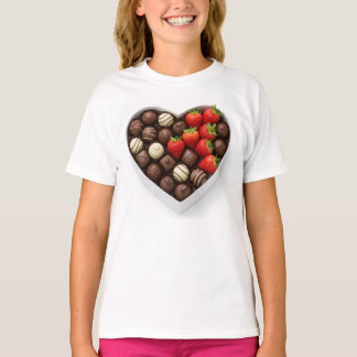 Camiseta Caixa em forma de coração cheia de chocolates gour