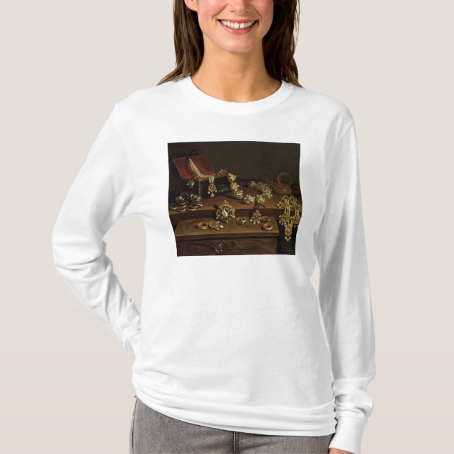 Camiseta Caixão das jóias em uma mesa (Frente)