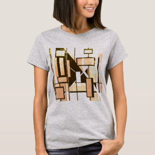 Camiseta Caixas Geométricas Castanho e Laranja Claro Desig