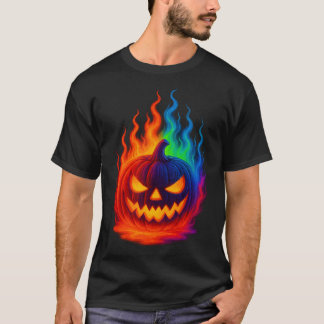 Camiseta Calabaza de Halloween en Llamas Arcoíris