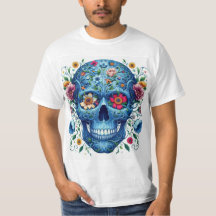 Calavera azul con flores