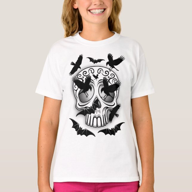 Camiseta Calaveras Decorativas do Halloween (Frente)