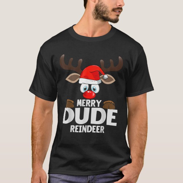 Camiseta Calça de Natal Alegre Cara Rena de Natal Combinand (Frente)
