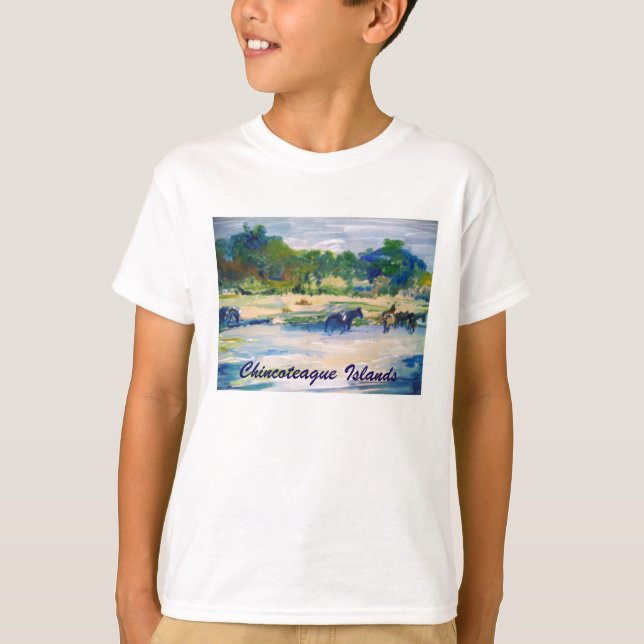 Camiseta Calça de Pintura de Cavalo da Ilha Chincoteague (Frente)