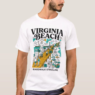 Camiseta Calçada de Virginia Beach com Oceano e Pier