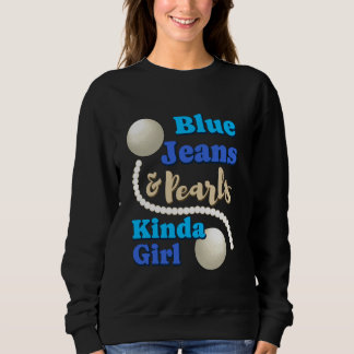 Camiseta Calças Jeans Azuis E Menina De Pérolas Moda Jeans 