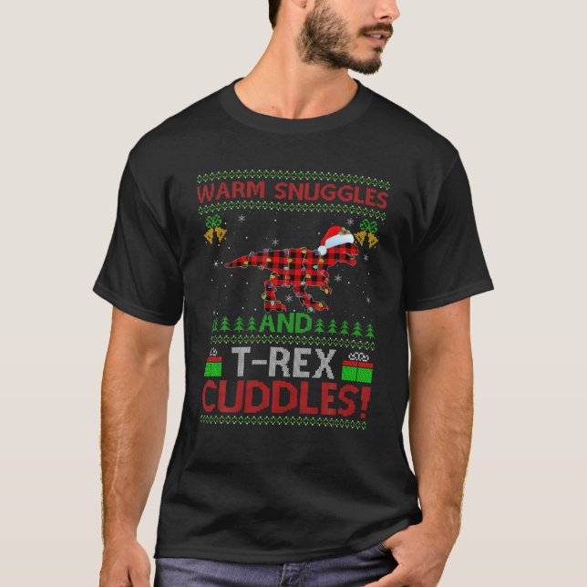 Camiseta Calças Quentes E Cuddles Rex Feios De Natal Rex (Frente)