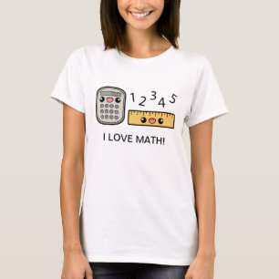 Camiseta Calculadora e Régua Fofas Eu Amo Matemática