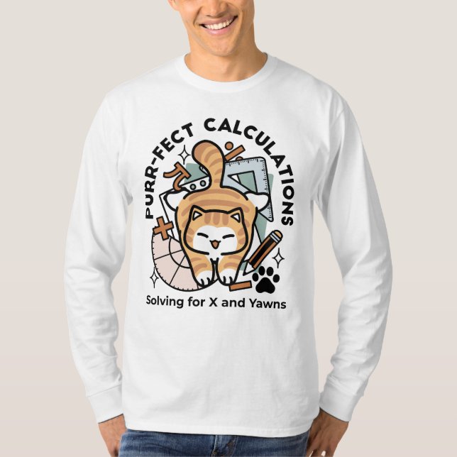 Camiseta Cálculos Perfeitos – Design de Gato de Matemática  (Frente)