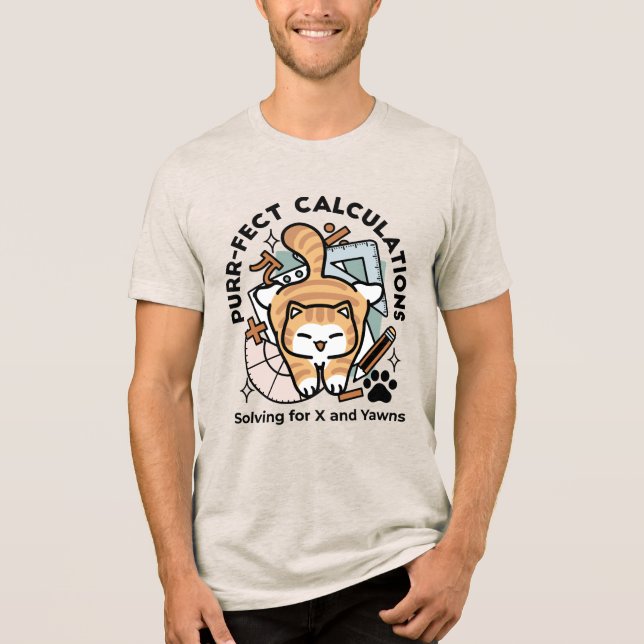 Camiseta Cálculos Perfeitos – Design de Gato de Matemática  (Frente)