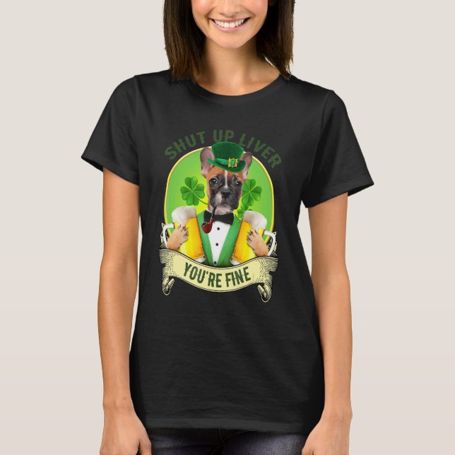 Camiseta Cale a boca do cachorro francês do fígado com a Ru (Frente)