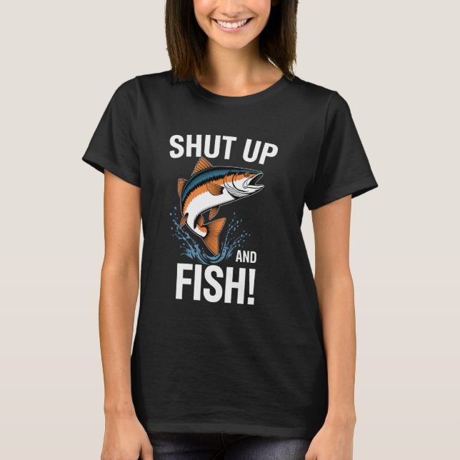 Camiseta Cale a Boca e Pesque - Design de Peixe Saltando (Frente)