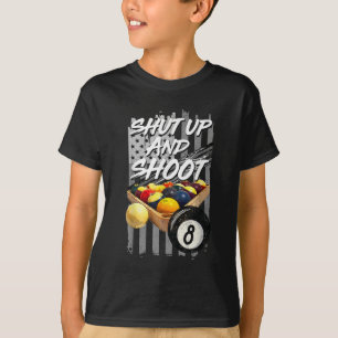 Camiseta Cale-se e Dispare o Jogador de Piscina Billiard 8