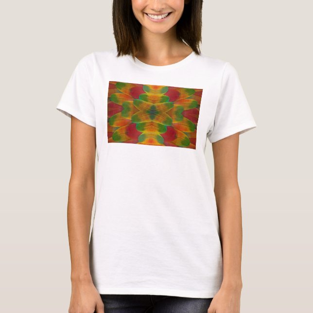 Camiseta caleidoscópio de penas de arara (Frente)