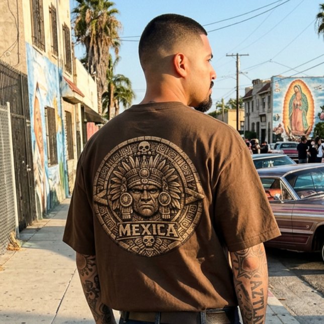 Camiseta Calendário Asteca - Acertou nas costas (Aztec Calendar - Back hit T-Shirt)