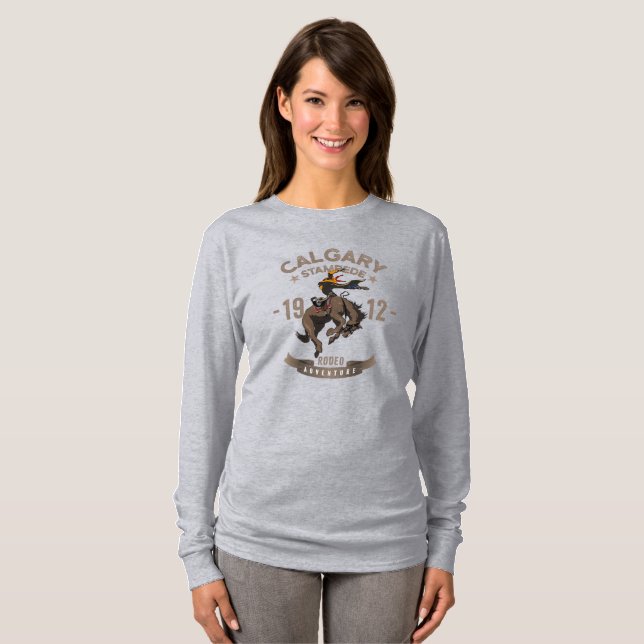 Camiseta Calgary Stampede Rodeo | Capa longa feminina (Frente Completa)