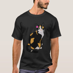 Camiseta Calico Cat Com Flor Rosa Calico Mãe Gato