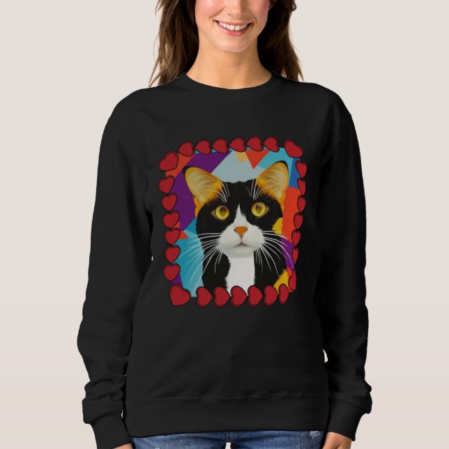 Camiseta Calico Cat Cute Cat in Frame of Hearts Pop (Frente)
