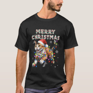 Camiseta Calico Cat Feliz Natal Patas De Gato Luzes Engraça