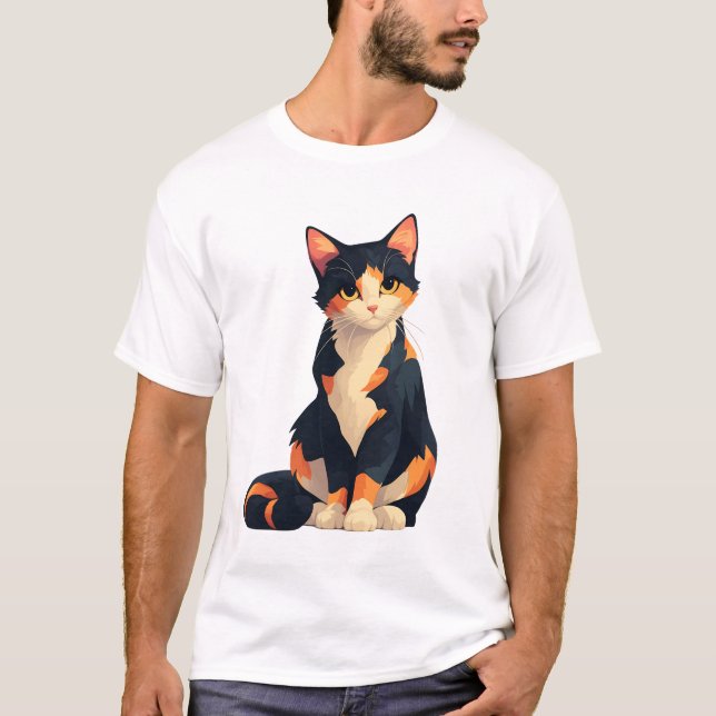 Camiseta Calico Cat Sitting Illustration (Frente)