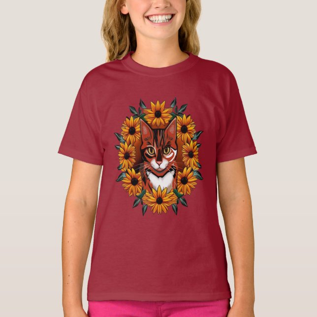 Camiseta Calico Cat With Black-eyed Susan Maryland State  (Frente)