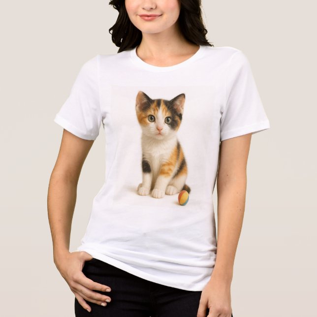 Camiseta Calico Curiosity - Kitten com Coluna Colorido Pop (Frente)