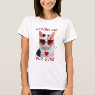 Camiseta Calico Gato Óculos de Sol Rosa Vermelho-Cor-de-Ros