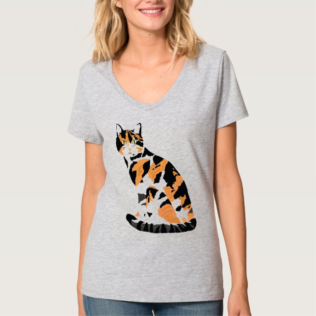 Camiseta Calico gato sentado (Frente)