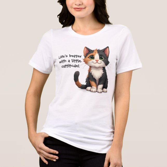Camiseta Calico Kitten Whimsical com Cattitude (Frente)