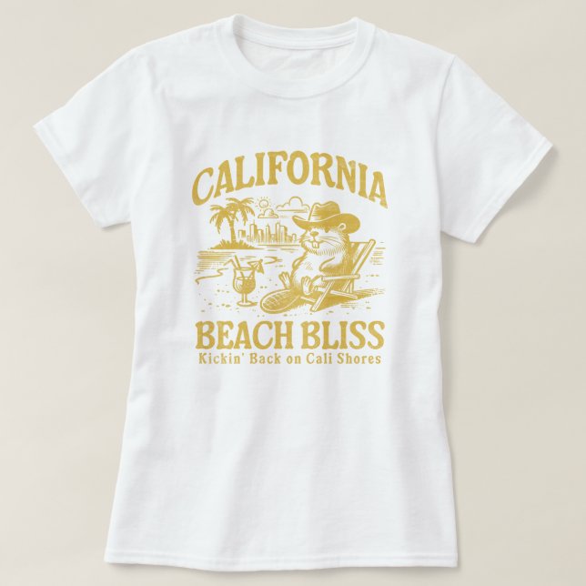 Camiseta California Beach Bliss em Cali Shores (Frente do Design)