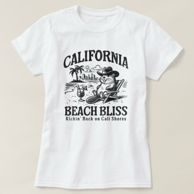 Camiseta California Beach Bliss em Cali Shores (Frente do Design)