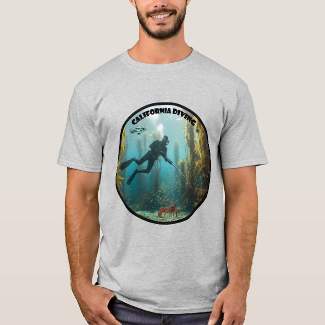 Camiseta California Freediving Diver with Kelp and fish URM (Frente)