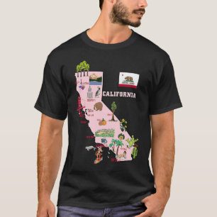 Camiseta Califórnia mapeia atrações turísticas dos EUA band