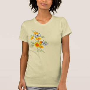 Camiseta California Poppy com Borboletas Floral