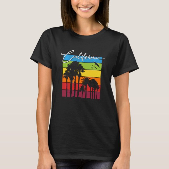 Camiseta California Rainbow Palm Trees Cali Souvenir (Frente)